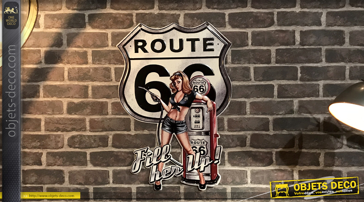 Décoration métal murale vintage US Route 66 et pinup 65 cm