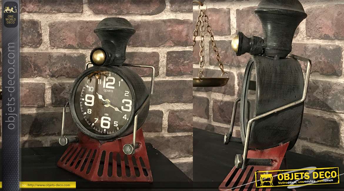 Horloge murale ou à poser en métal en forme de locomotive à vapeur 26,5 cm