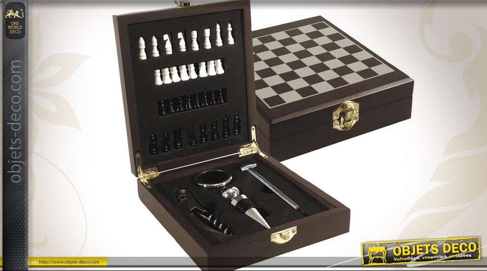 Coffret 4 accessoires de cave + jeu d'échecs