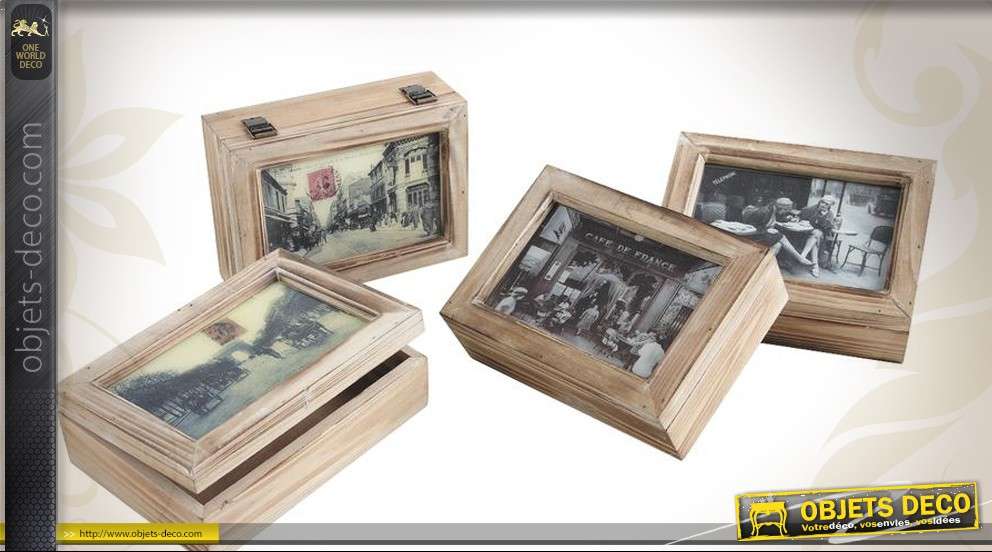 Série de 4 boîtes en bois de style rétro