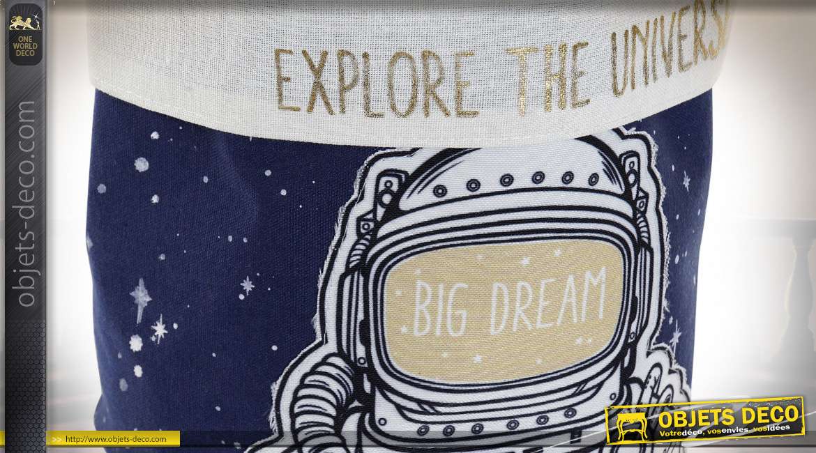 Corbeille en tissus épais avec motifs d'astronautes, ambiance lunaire et chambre d'enfant, Ø19cm