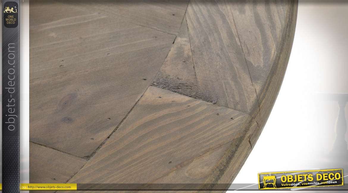 Table ronde en bois de pin massif finition naturelle de style rustique, 120cm