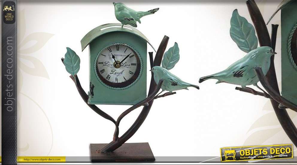 Horloge à poser style campagne Nichoir aux oiseaux