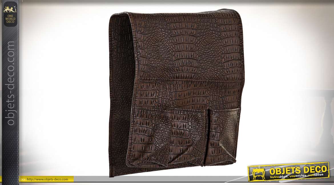 Porte télécommandes effet cuir ancien brun, pour accoudoir de canapé, 90cm