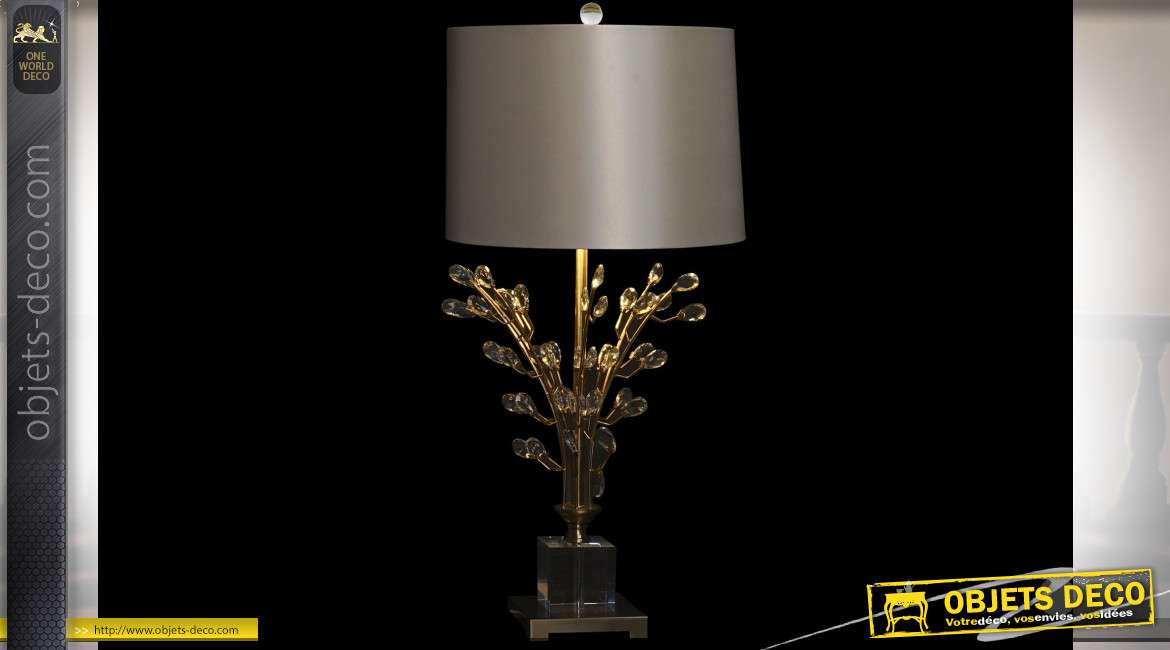 Lampe de table en métal, style élégant chic finition doré et transparent esprit branche d'arbre