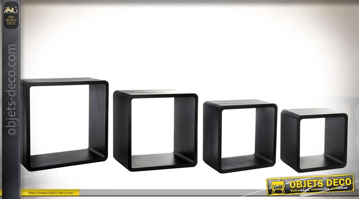 Série de 4 modules étagères noires en formes de carrés noirs design 43 x 43 cm