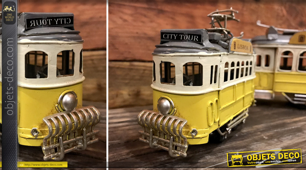 Représentation d'un tramway finition jaune ancien, ambiance vintage, 13cm