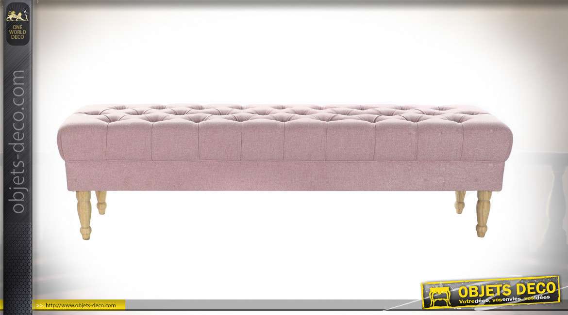 BANQUETTE POLYESTER BOIS 160X50X44 ROSE