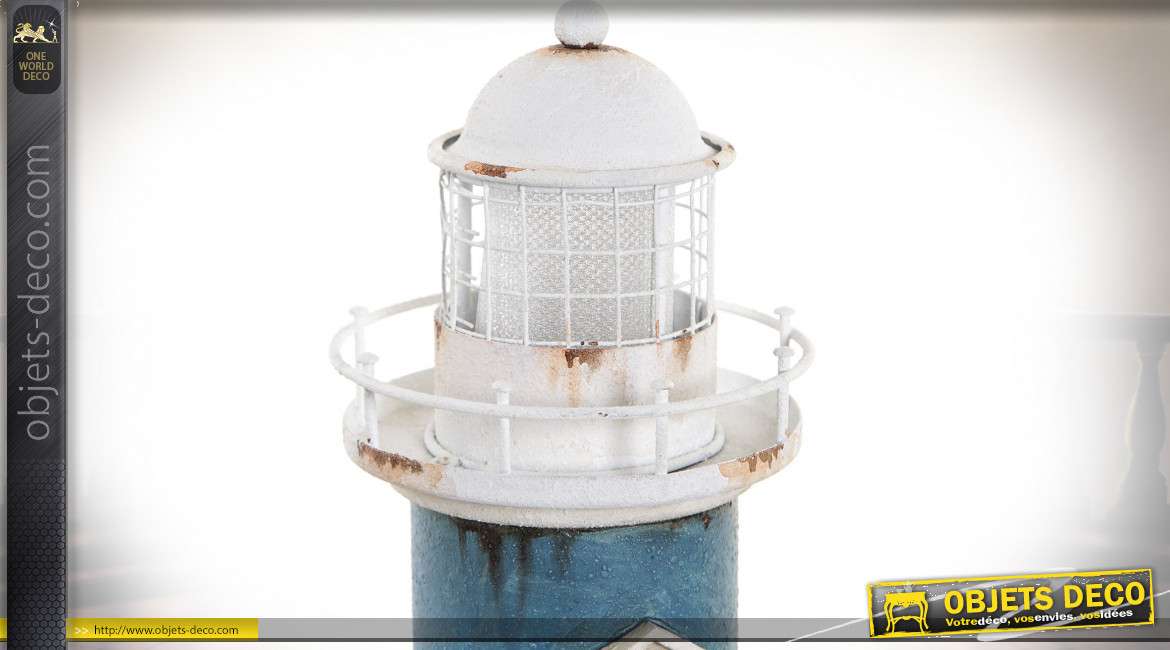 Reproduction miniature d'un ancien phare, en bois et métal avec éclairage LED intégré, finitions anciennes, déco bord de mer, 21cm