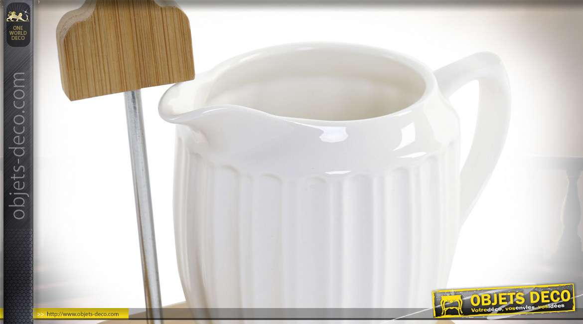 Accessoires de thé avec sucrier et pot à lait en porcelaine, avec support métallique, en bambou naturel, 13cm