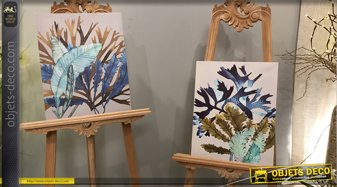 Série de deux tableaux représentant des algues marines, ambiance bord de mer chic, 50cm