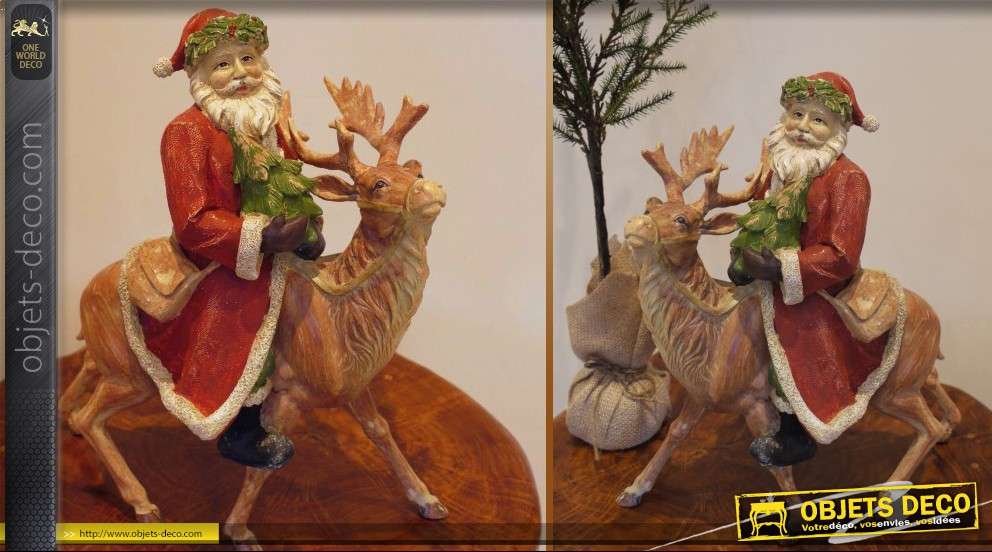 Statuette de Père Noël avec un renne