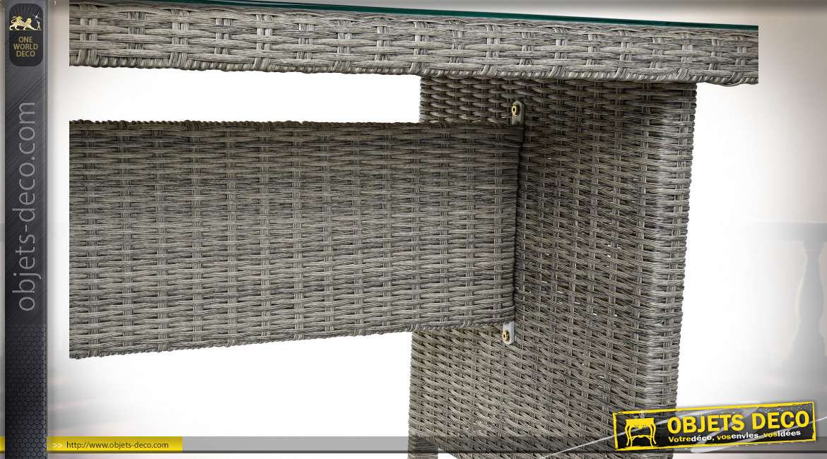 Canapé d'angle pour terrasse en rotin synthétique finition gris clair, 267cm