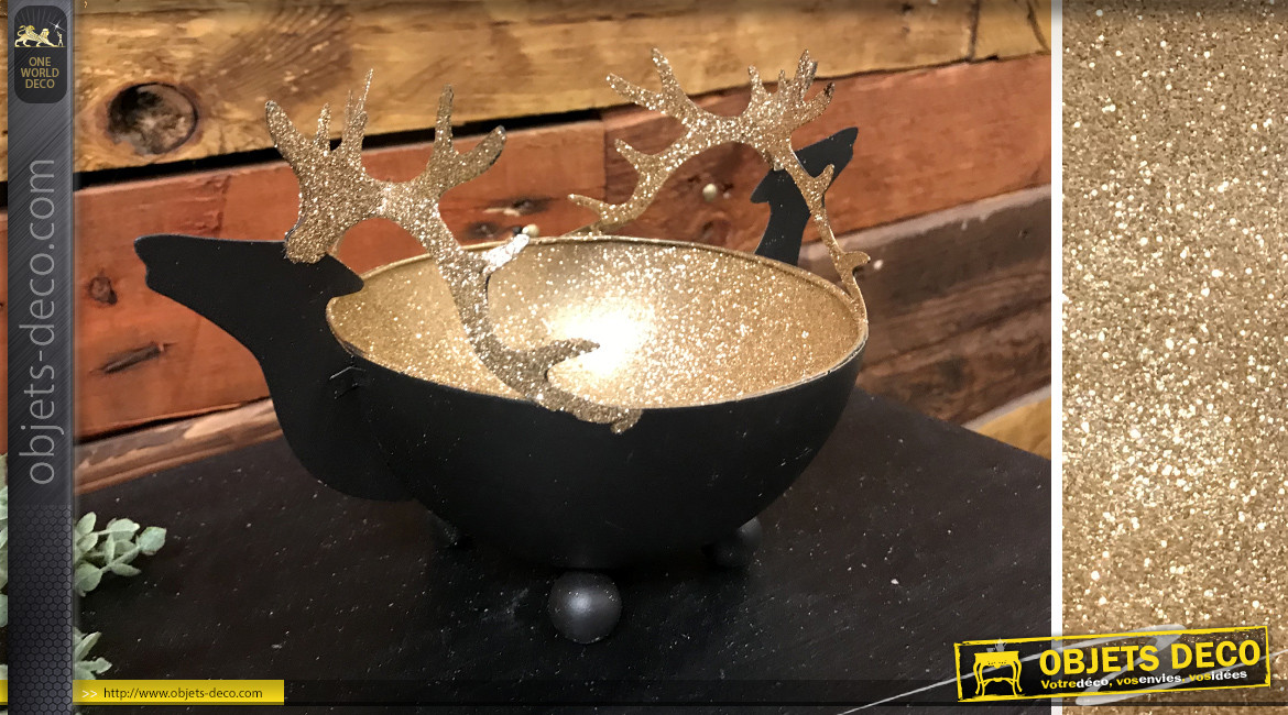 Centre de table en métal avec déco de rennes sur les anses, ambiance Noël, 23cm