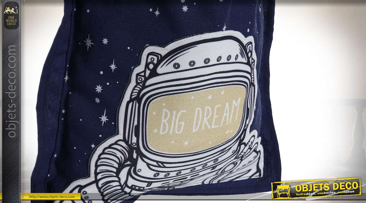 Série de deux sacs en tissus avec motifs d'astronautes, ambiance lunaire et chambre d'enfant, 51 cm
