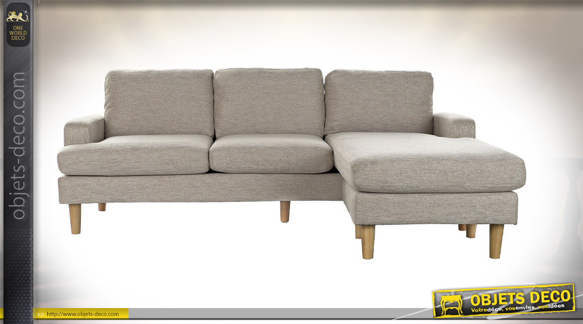 Canapé d'angle modulable en lin finition gris clair ambiance contemporaine, 193cm