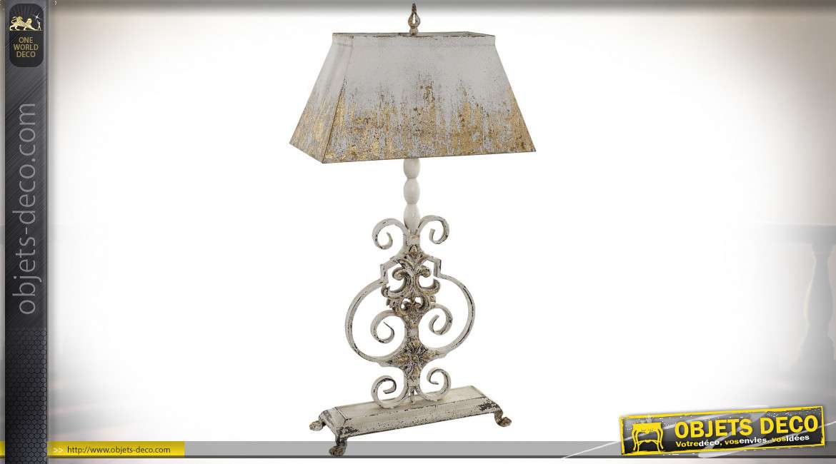Grande lampe de table en métal, style baroque vieilli reflets dorés, 94cm