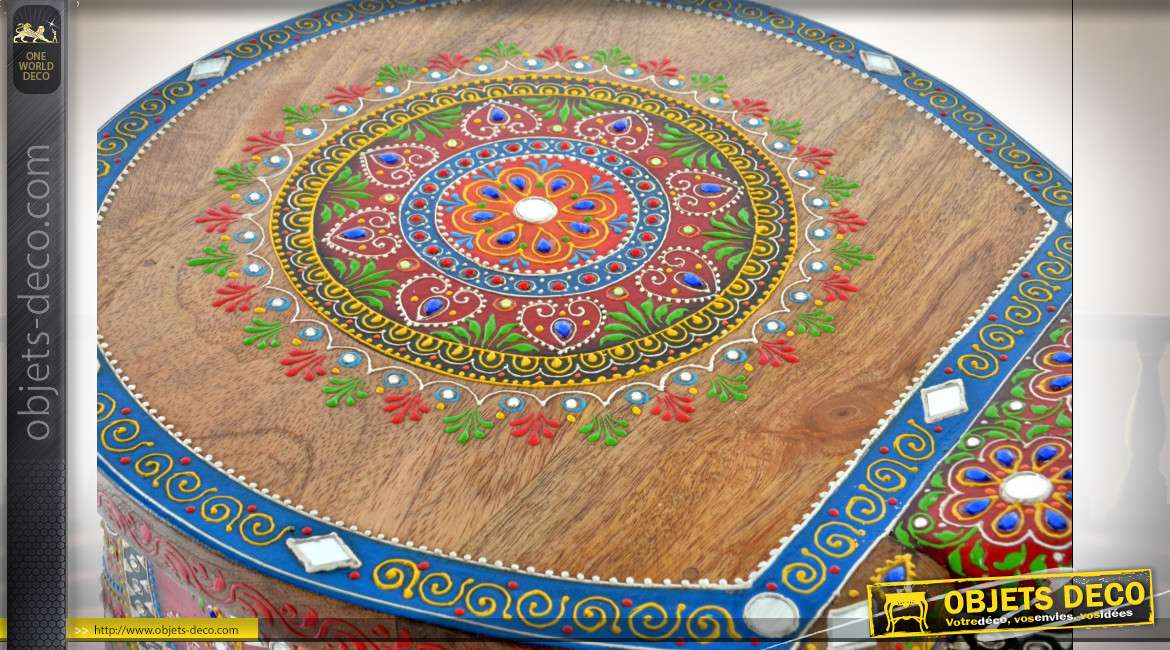 Table auxiliaire colorée en forme d'éléphant et bois de manguier