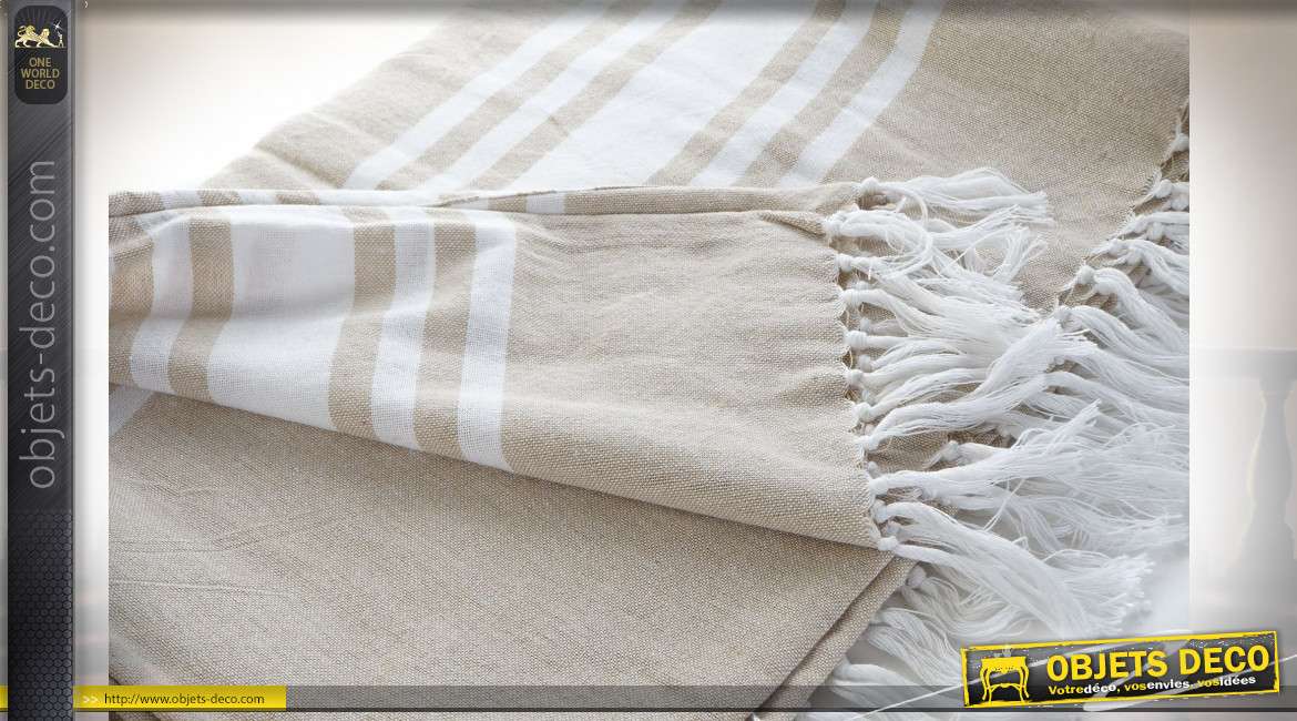 Série de deux grandes serviettes en coton type paréo, ambiance plage et soleil, 170x90cm
