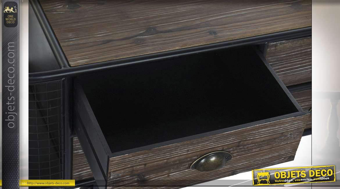 Meuble TV en bois et métal de style industriel, noir et marron foncé
