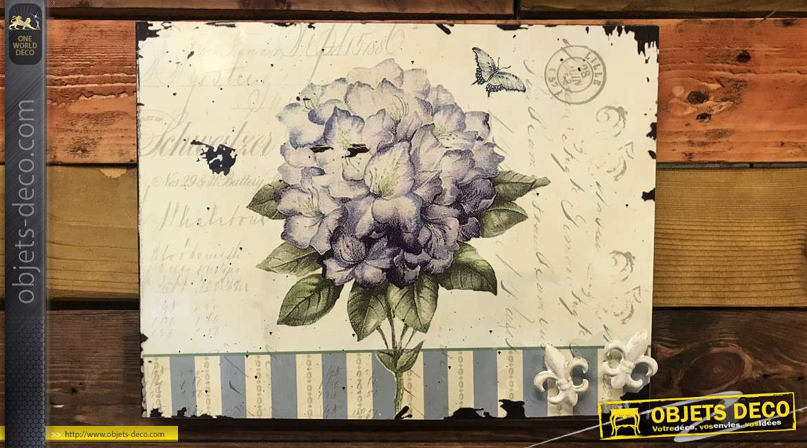 Plaque magnétique avec deux aimants en fleur de lys, style vintage effet vieilli, pour cuisine ou bureau