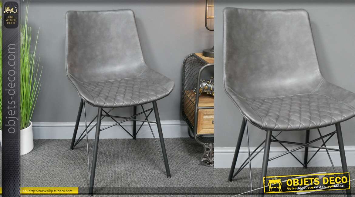 Chaise de style moderne finition gris anthracite et structure en métal noir mat, effet cuir et base esprit design, 83cm