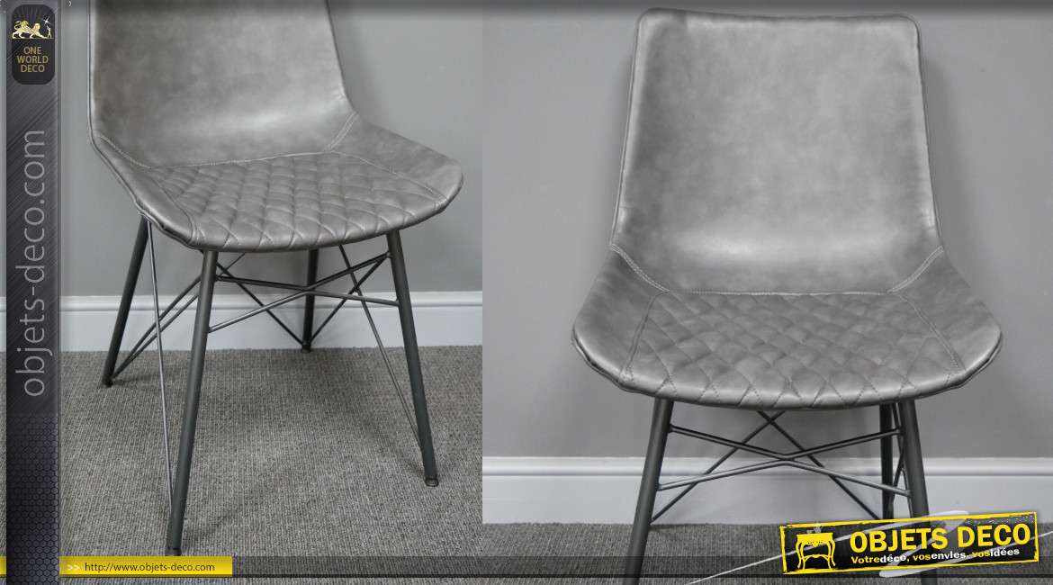 Chaise de style moderne finition gris anthracite et structure en métal noir mat, effet cuir et base esprit design, 83cm