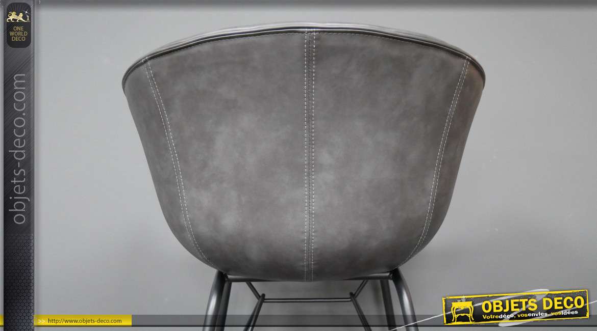Fauteuil de salle à manger en métal et revêtement effet cuir anthracite, de style industriel moderne,  79cm