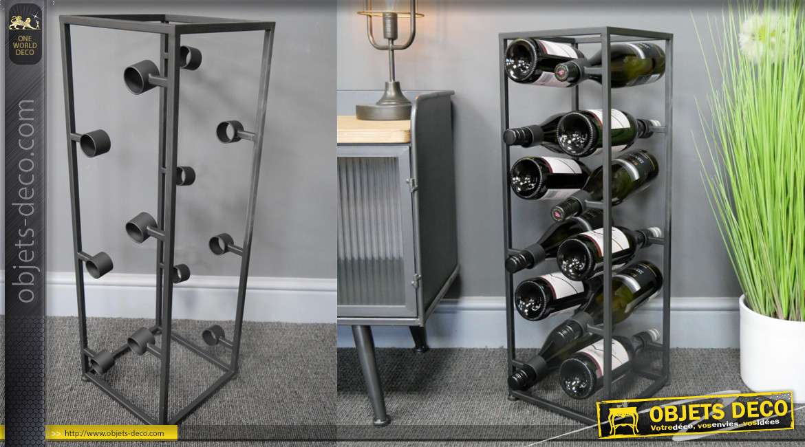 Support en métal pour le rangement de 12 bouteilles de vin, en métal finition gris anthracite, 71cm de haut