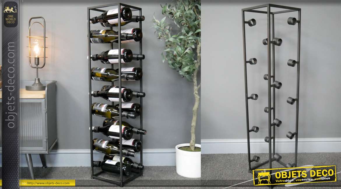 Grand porte-bouteilles en métal finition gris foncé anthracite, pour 18 bouteilles de vin, style contemporain, 103cm