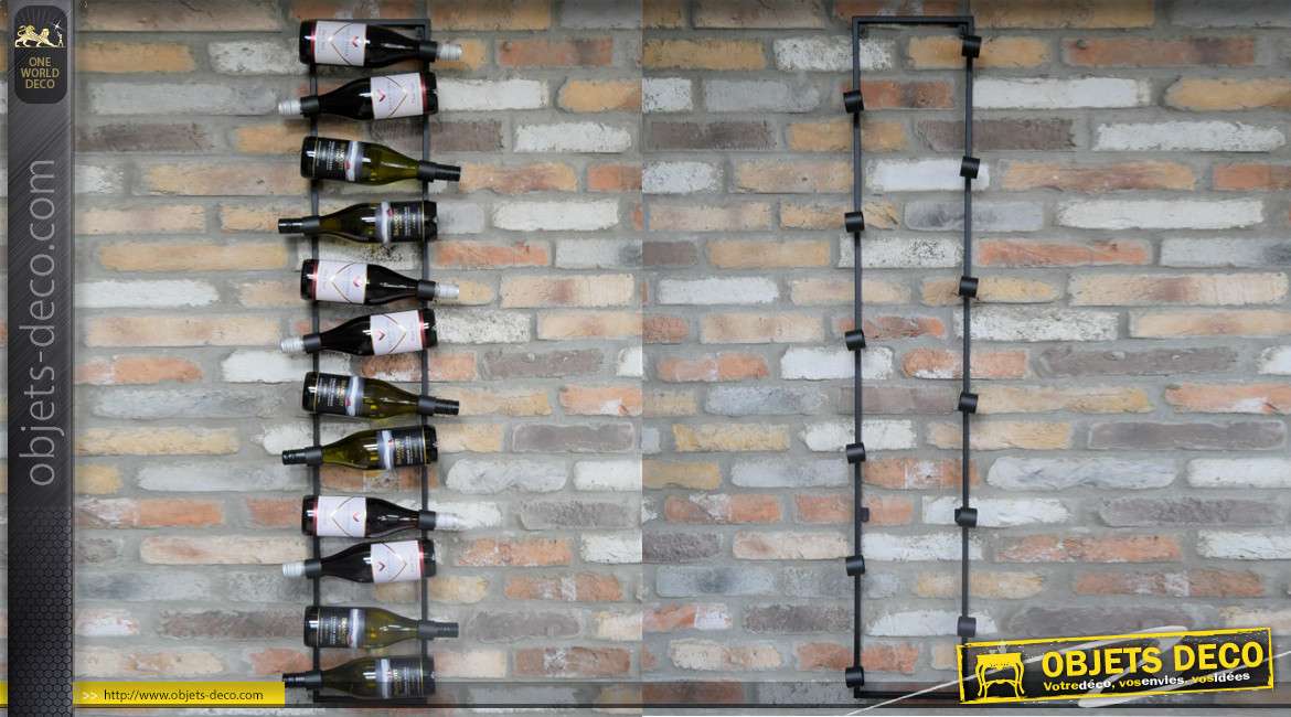 Grand porte-bouteilles mural en métal, pour 12 bouteilles de vin, en métal finition anthracite foncé, 135cm de haut