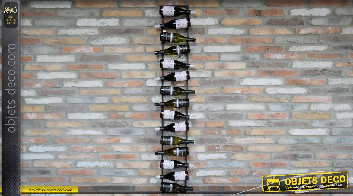 Très grand porte-bouteilles de vin version murale en métal, pour 15 bouteilles, finition gris foncé anthracite, 169cm de haut
