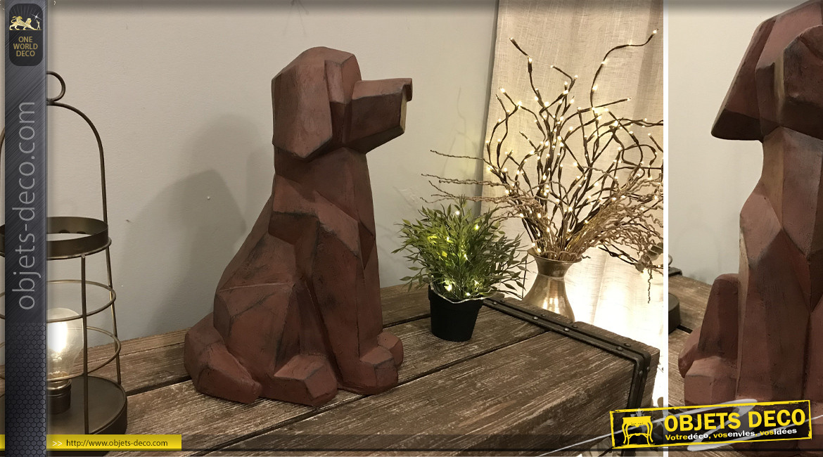 Représentation d'un chien en version origami, finition brun effet ancien, pour extérieur, 50cm de haut
