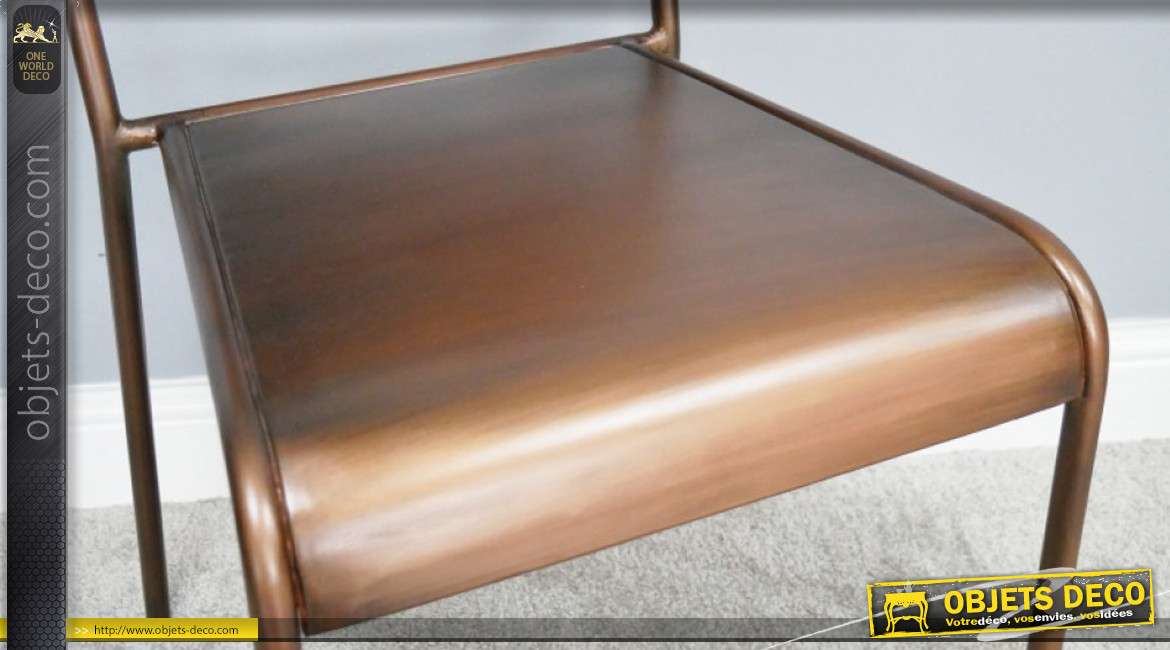 Chaise en métal de style rétro industriel, patine effet cuivre brossé, collection Cooper, 85cm