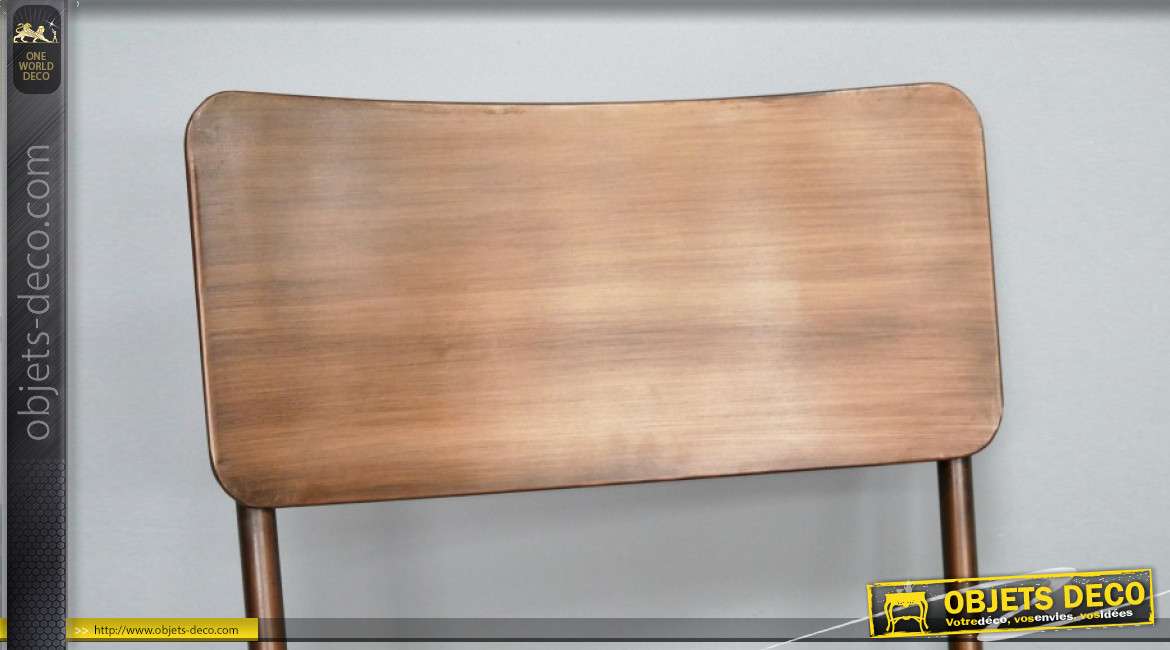 Chaise en métal de style rétro industriel, patine effet cuivre brossé, collection Cooper, 85cm