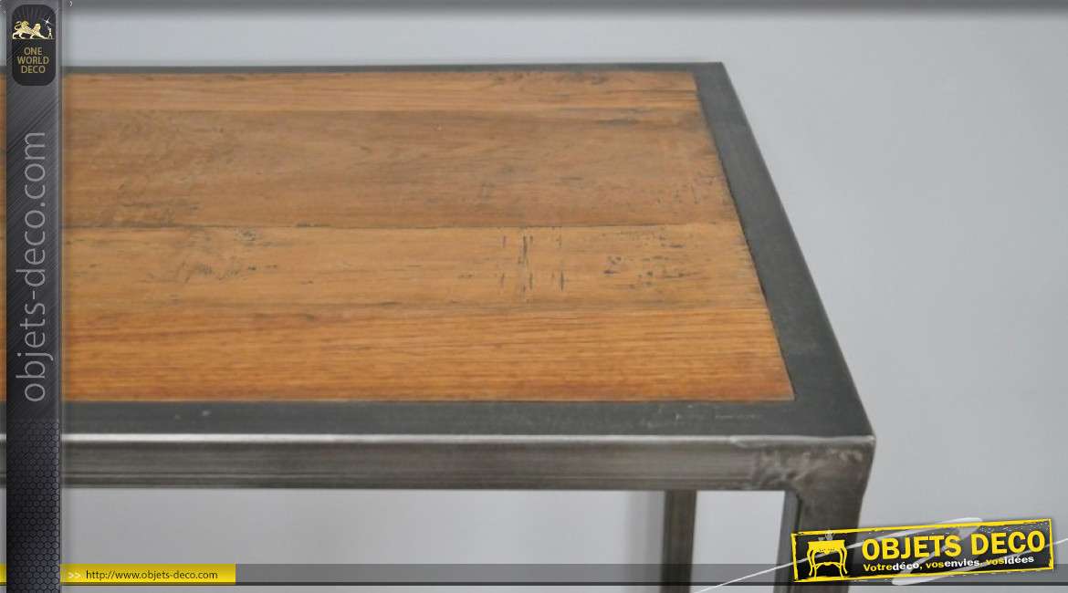 Ensemble d'une table et de deux chaises en bois de manguier vieilli et métal noir, solution gain de place, de style indus, 77cm