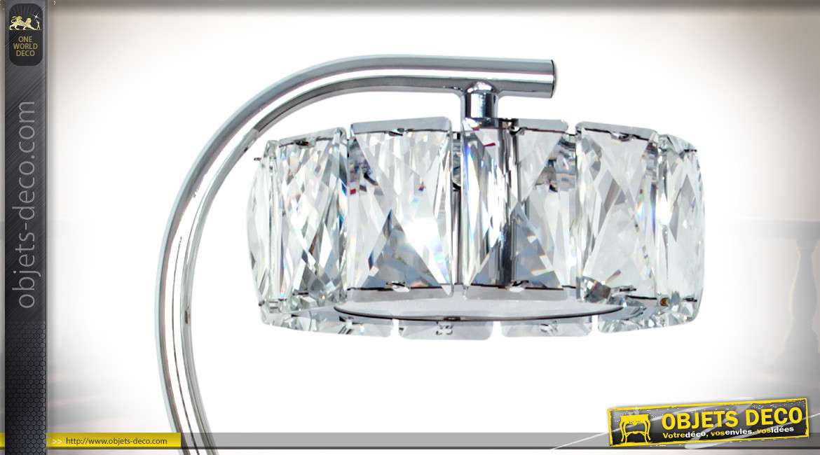 Lampe de salon design Radiante en verre cristallin taillé et chrome 47,5 cm