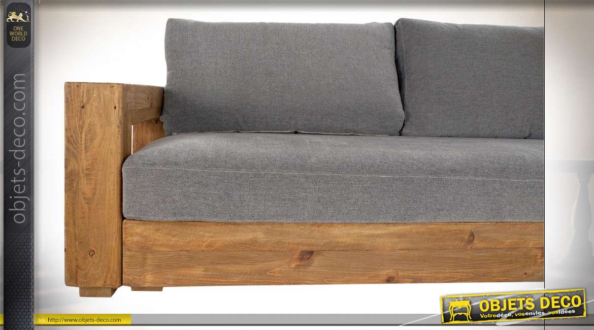 Canapé gris deux places en bois de pin finition naturelle style chalet rustique