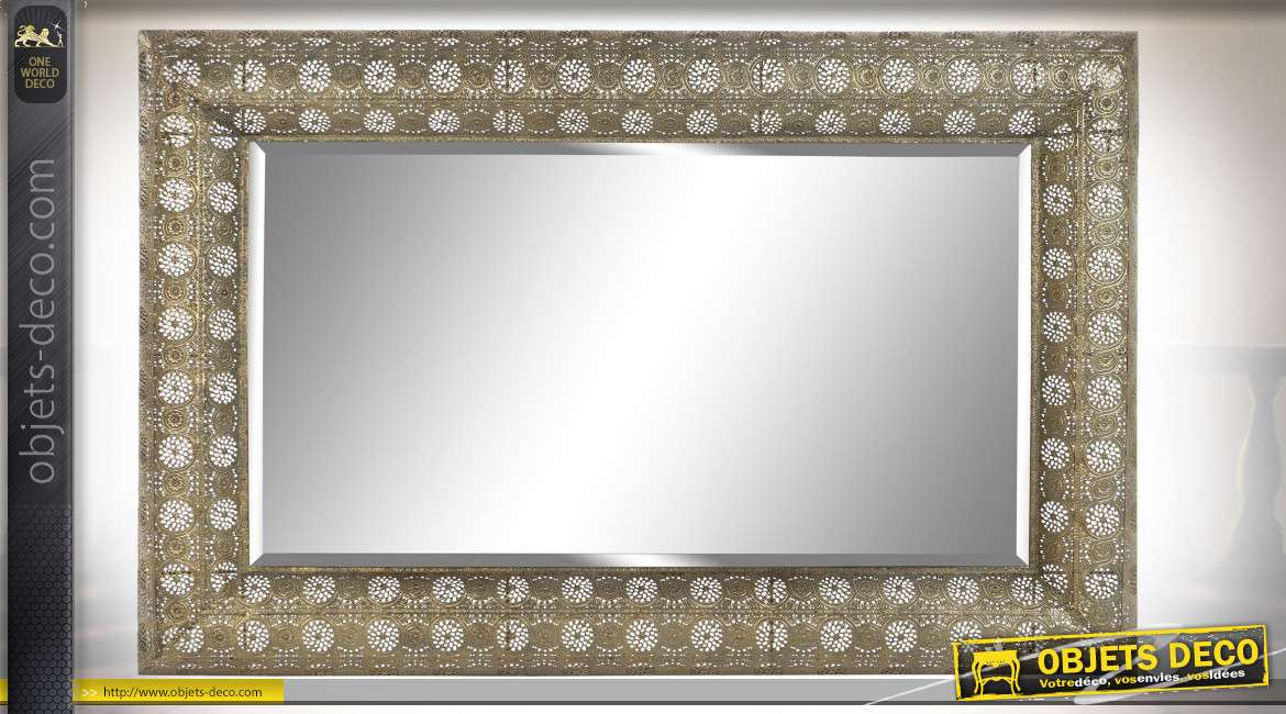 Grand miroir rectangulaire esprit moucharabieh finition doré vieilli, 124cm