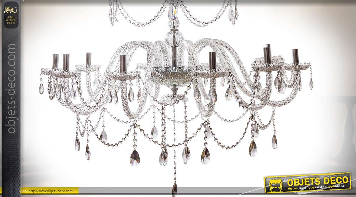 Grand lustre pampilles baroque à trois étages 21 points de lumière 180 cm
