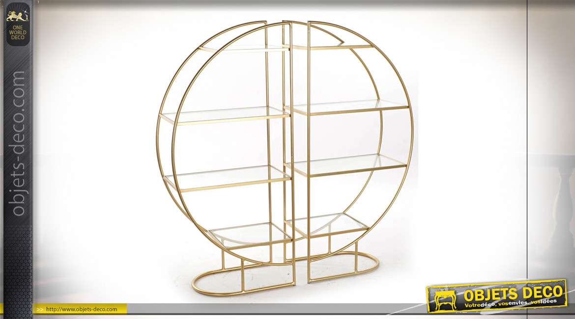 Etagère circulaire style rétro chic en verre et métal finition doré, 64cm