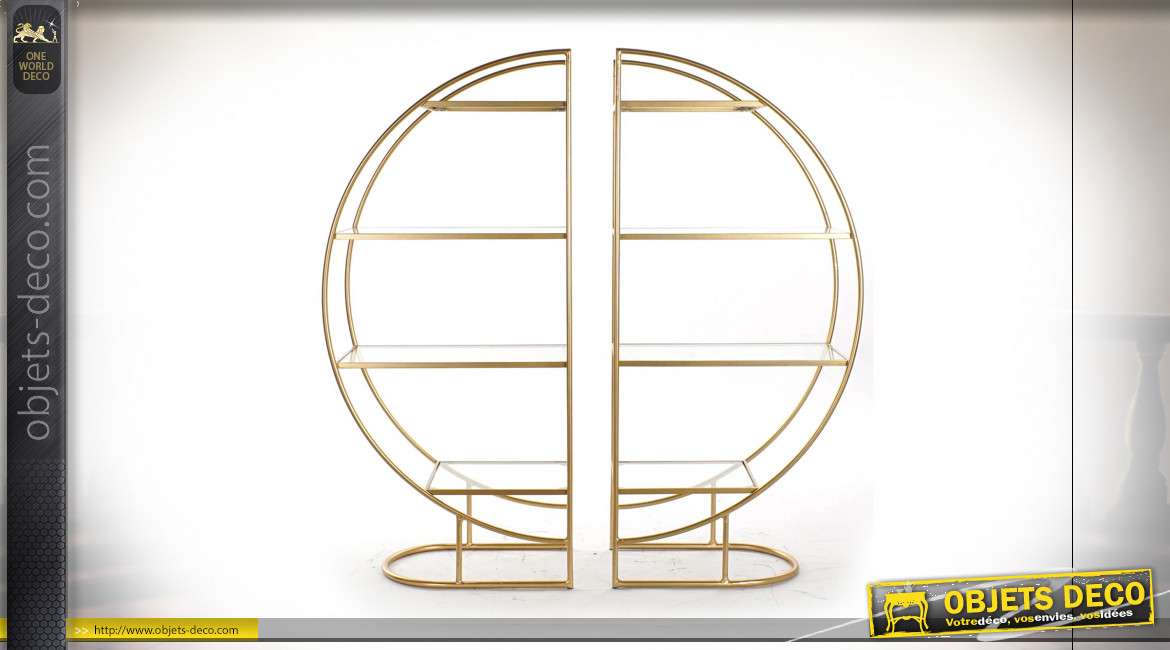 Etagère circulaire style rétro chic en verre et métal finition doré, 64cm