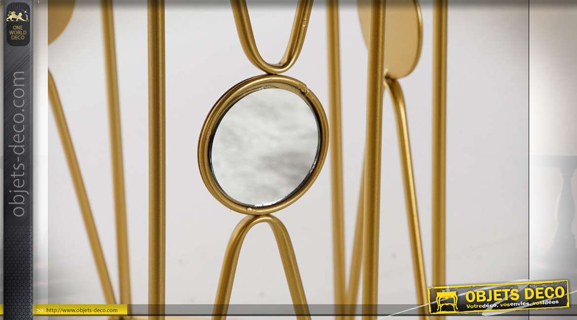 Série de deux tables auxiliaires octogonales finition doré, plateaux en miroir, 53cm
