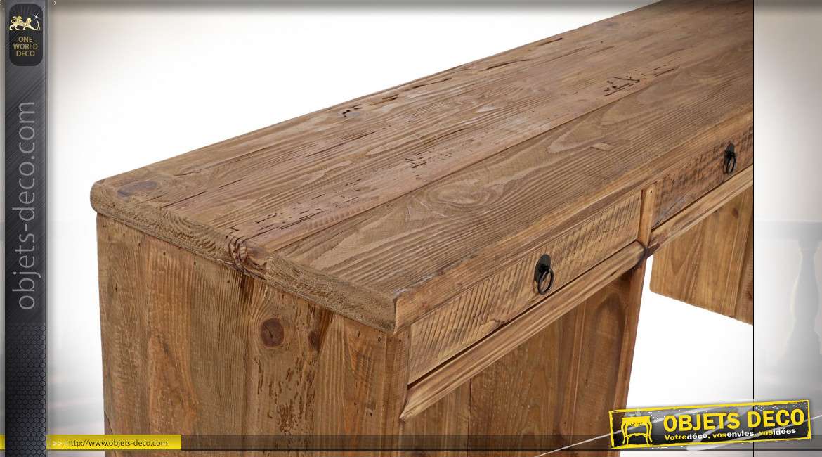 Bureau en bois de pin recyclé finition naturelle de style campagne rustique, 76cm