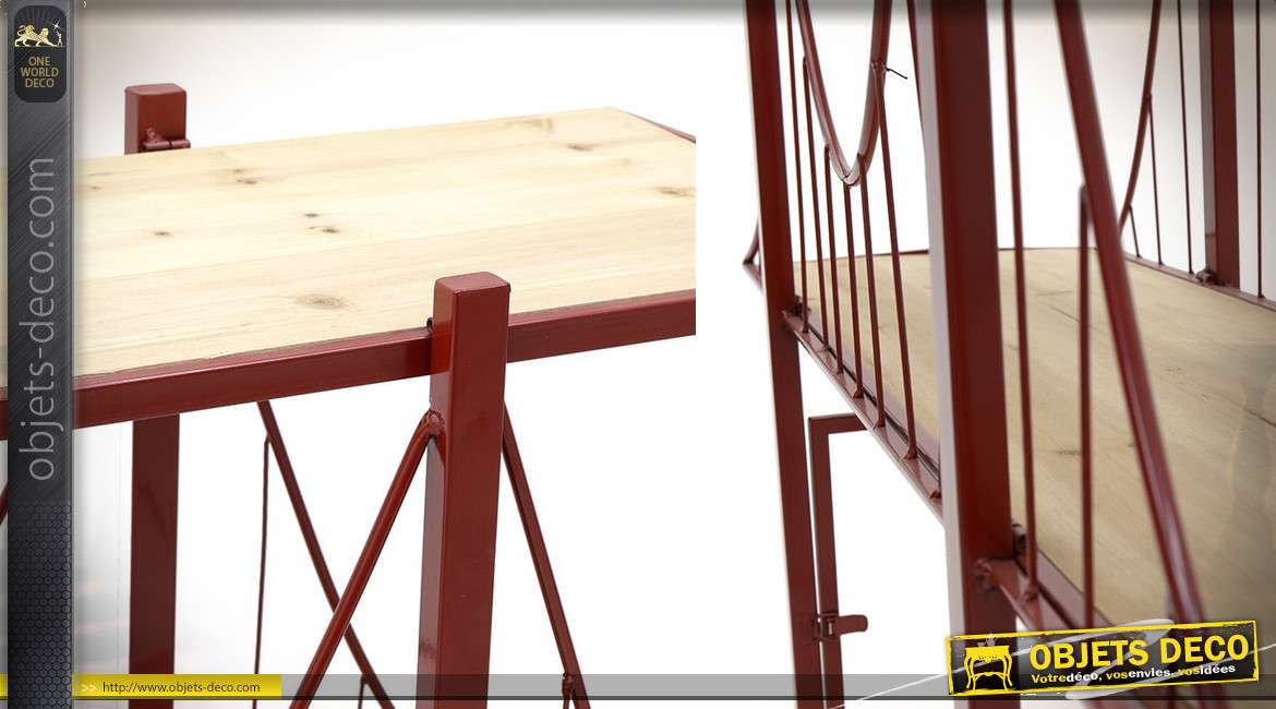 Console  en bois de bouleau finition naturel blanchi, deux niveaux de rangement, forme de pont suspendu, 125cm