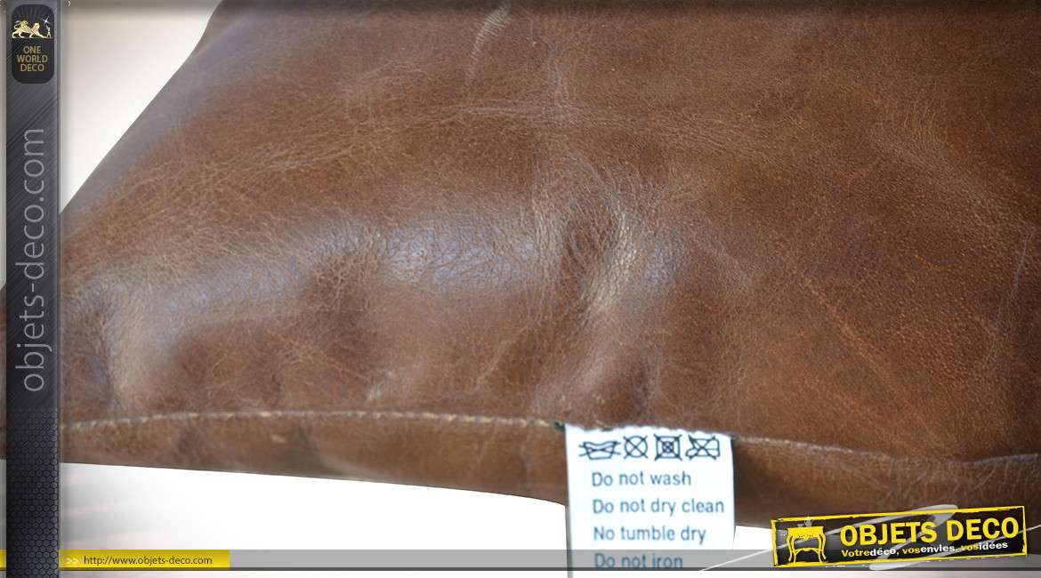 Coussin en cuir de buffle épais couleur havane 45 x 45 cm