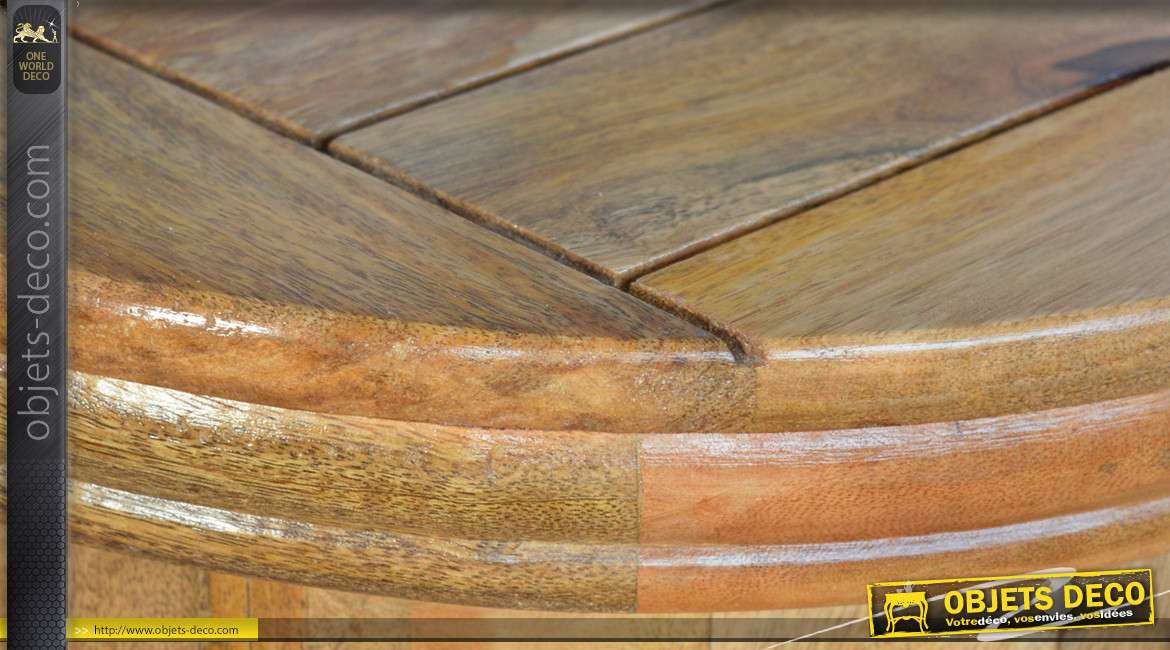 Table de chevet cylindrique à 3 tiroirs en bois massif vieilli 58 cm