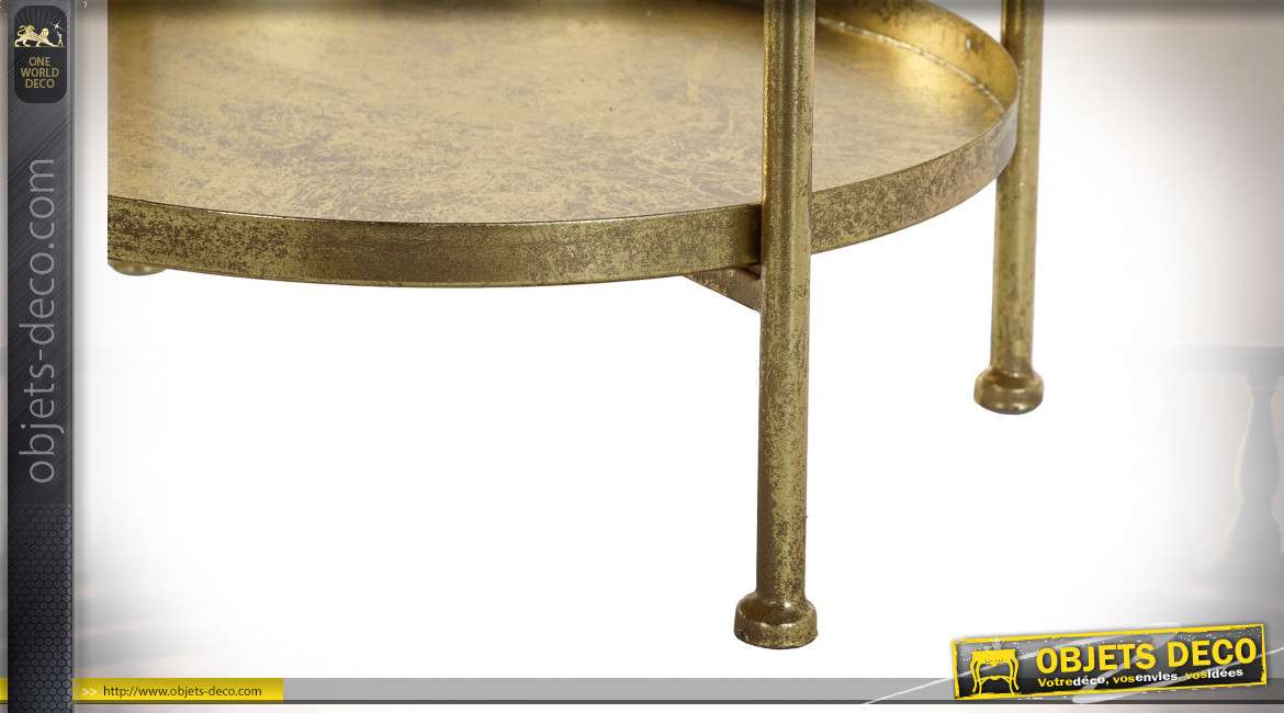Plateau serviteur en métal doré vieilli à deux niveaux 61 cm