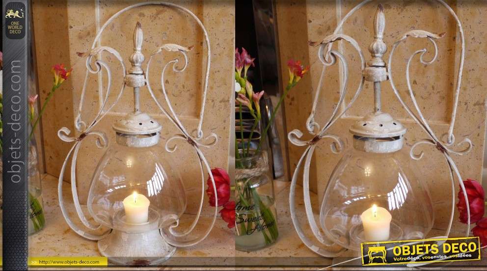 Lanterne décorative rétro en verre et métal