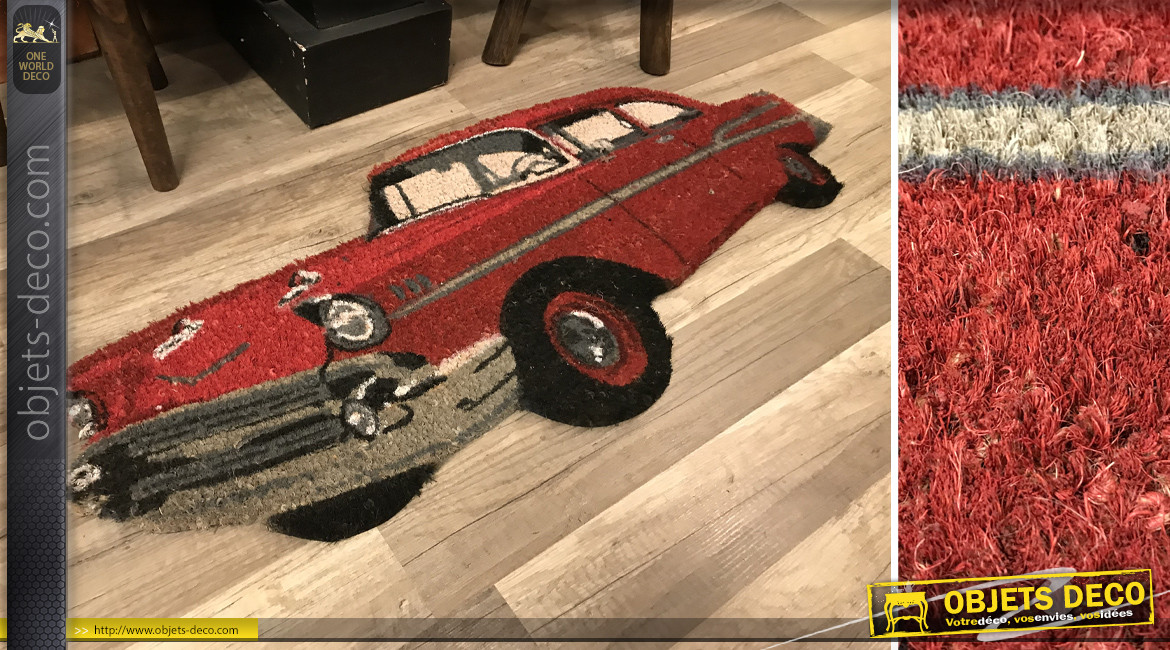 Paillasson décoratif en forme de voiture américaine rouge, 90cm